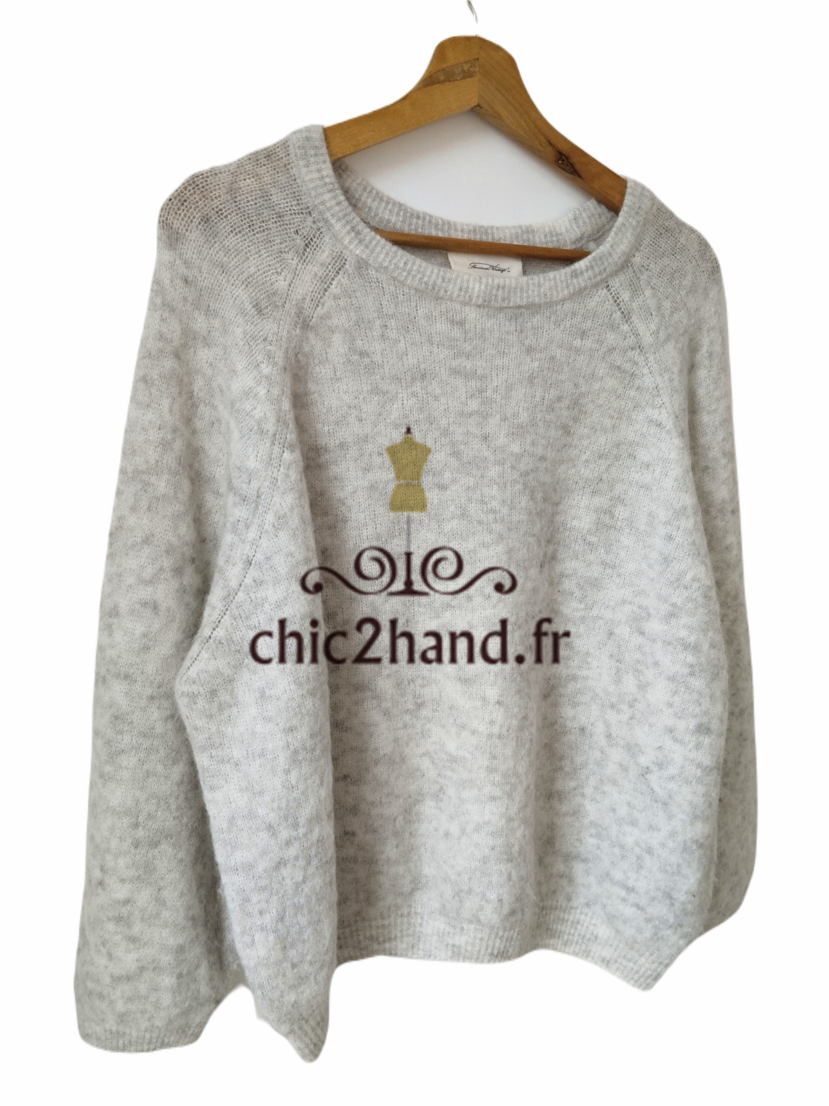 Pull oversize chauve souris laine American Vintage woxilen wox247 XS S gris chiné Neuf – Image 4