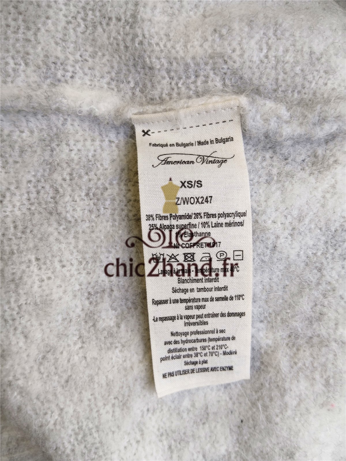 Pull oversize chauve souris laine American Vintage woxilen wox247 XS S gris chiné Neuf – Image 5
