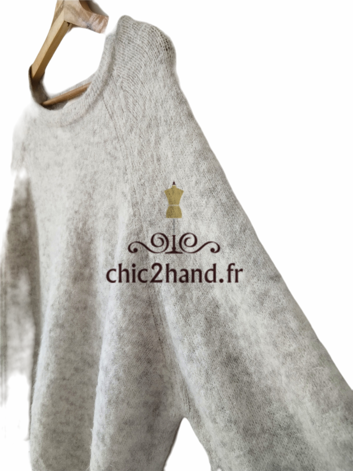 Pull oversize chauve souris laine American Vintage woxilen wox247 XS S gris chiné Neuf – Image 2