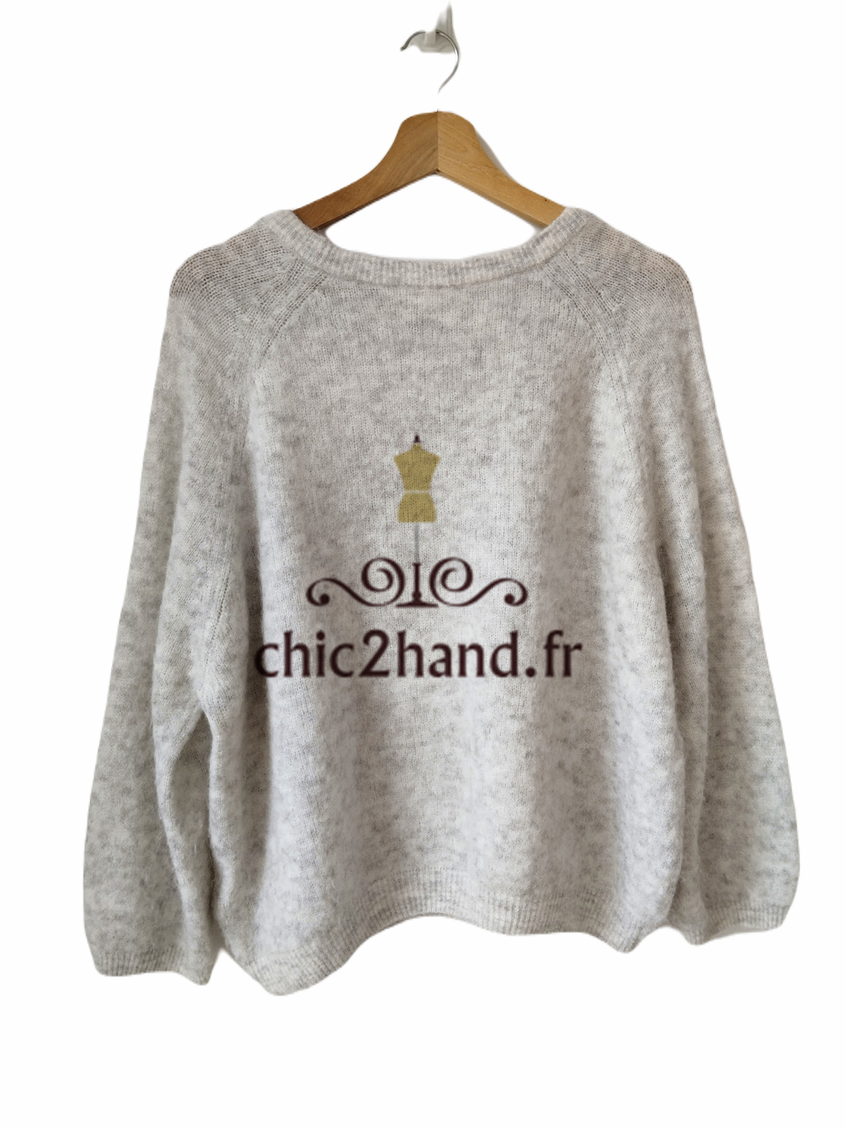 Pull oversize chauve souris laine American Vintage woxilen wox247 XS S gris chiné Neuf – Image 3