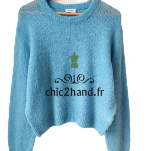 Pull oversize crop top laine alpaga American Vintage yan18a yanbay bleu ciel S NEUF