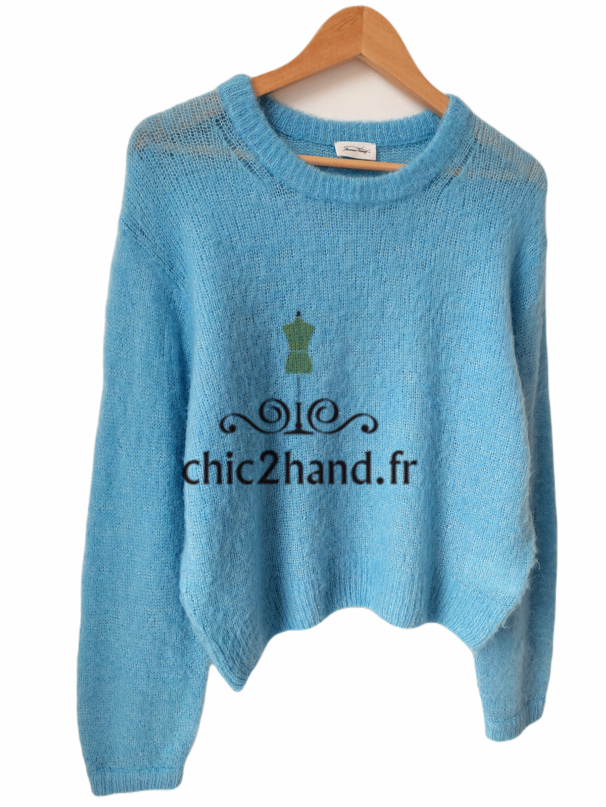 Pull oversize crop top laine alpaga American Vintage yan18a yanbay bleu ciel S NEUF – Image 6