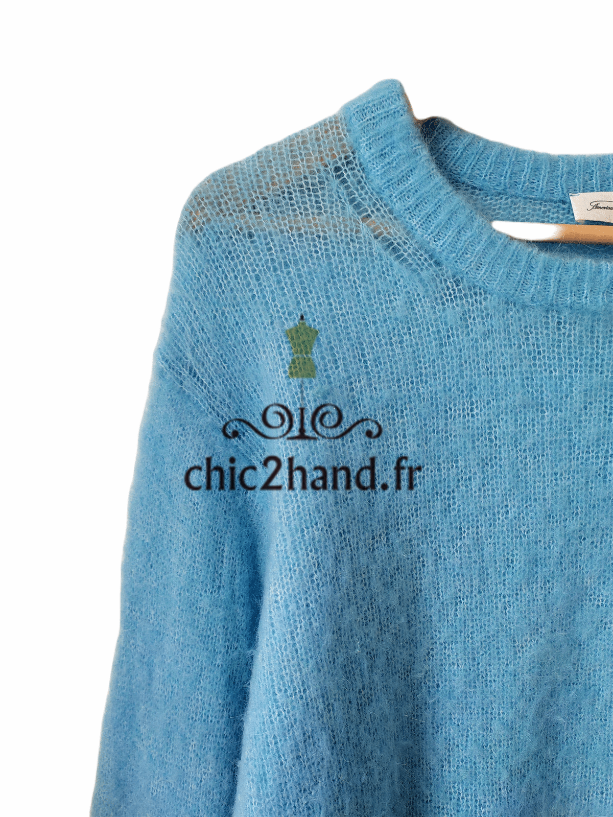 Pull oversize crop top laine alpaga American Vintage yan18a yanbay bleu ciel S NEUF – Image 5
