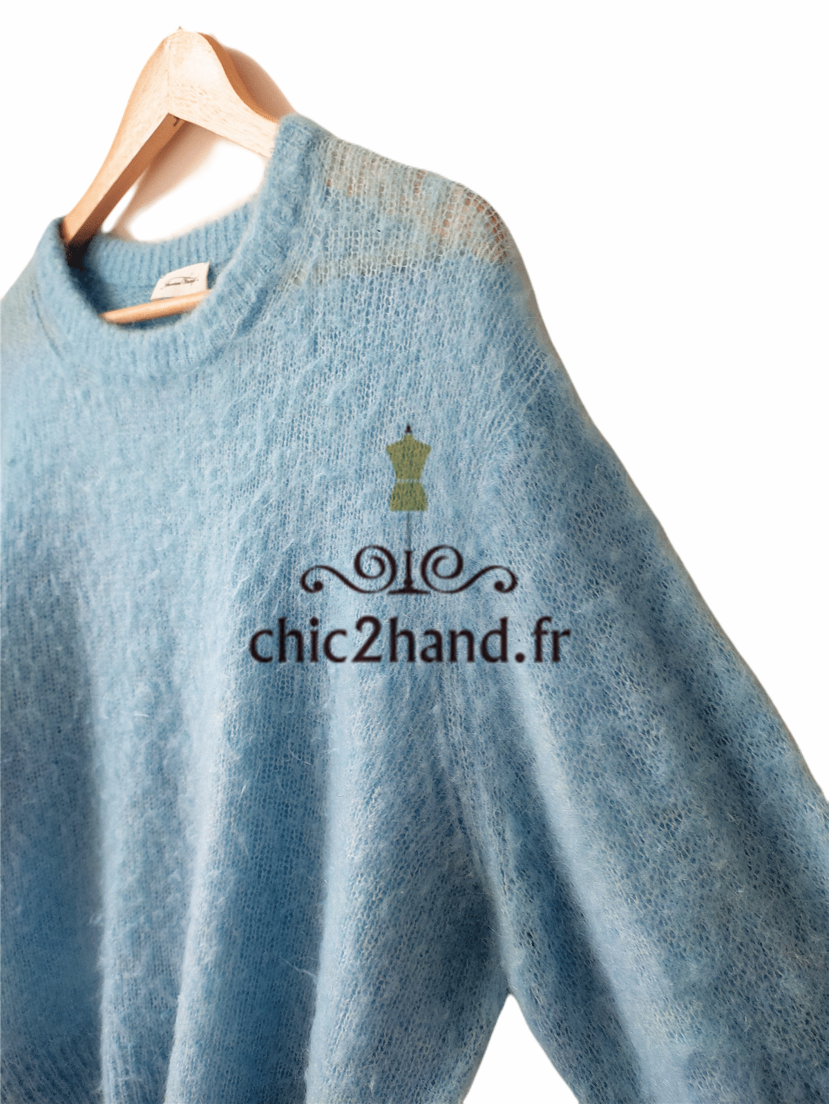 Pull oversize crop top laine alpaga American Vintage yan18a yanbay bleu ciel S NEUF – Image 4
