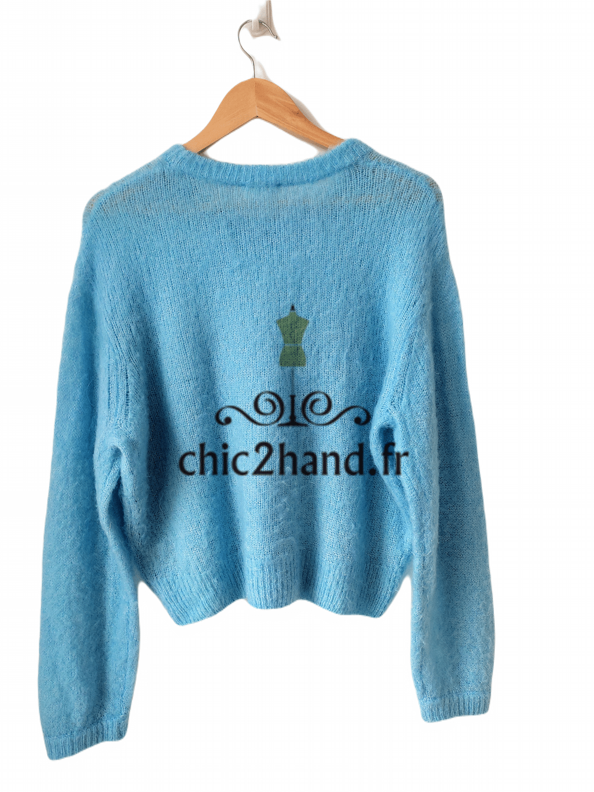 Pull oversize crop top laine alpaga American Vintage yan18a yanbay bleu ciel S NEUF – Image 2