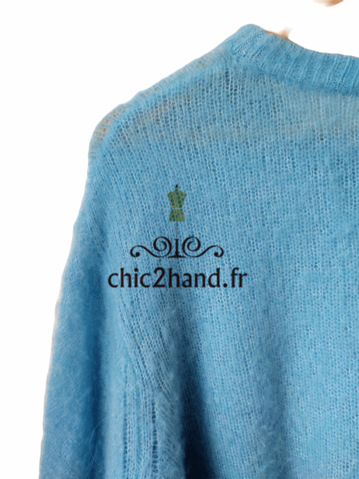 Pull oversize crop top laine alpaga American Vintage yan18a yanbay bleu ciel S NEUF – Image 3