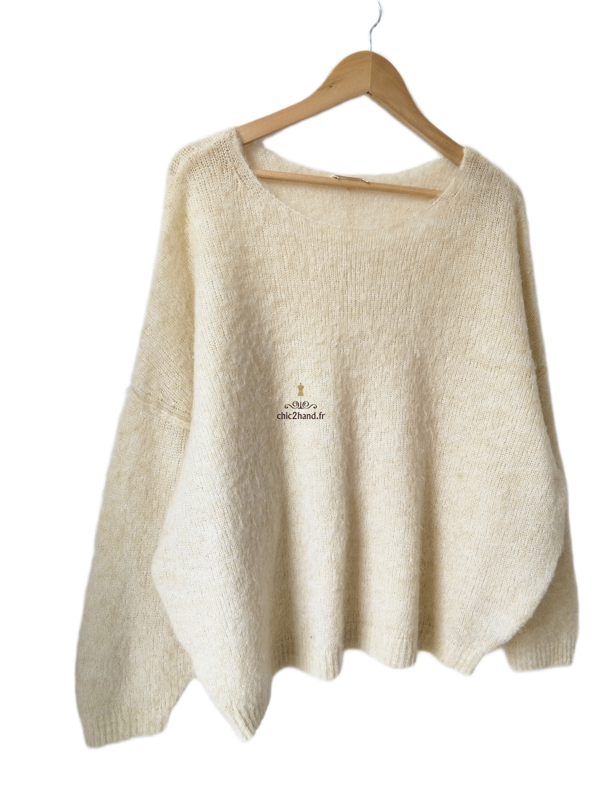 Pull oversize chauves souris laine alpaga American Vintage yan18d yanbay beige chiné M L – Image 3