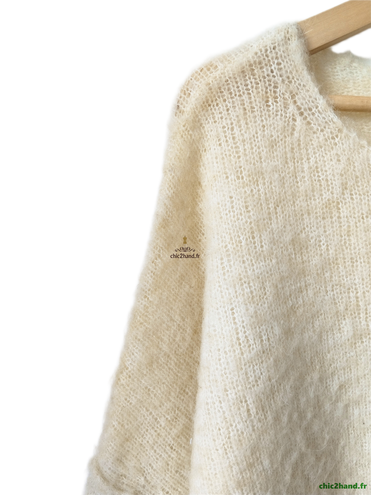 Pull oversize chauves souris laine alpaga American Vintage yan18d yanbay beige chiné M L – Image 4