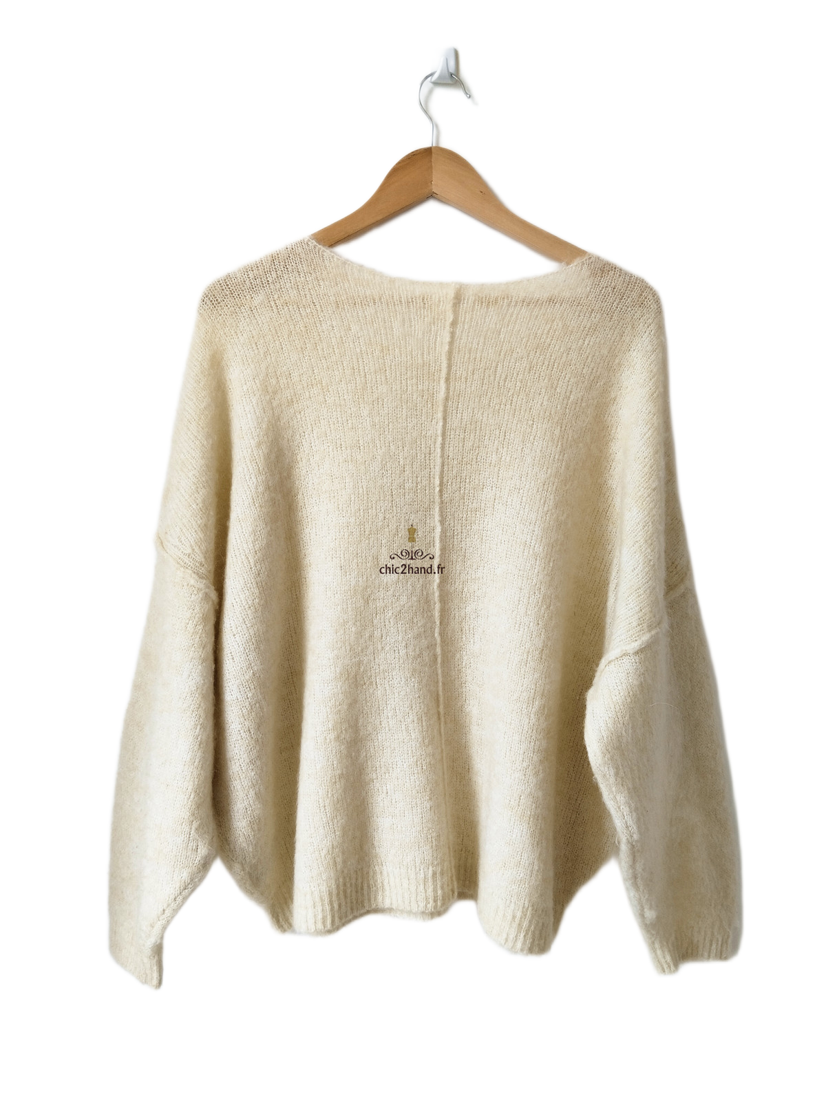 Pull oversize chauves souris laine alpaga American Vintage yan18d yanbay beige chiné M L – Image 7
