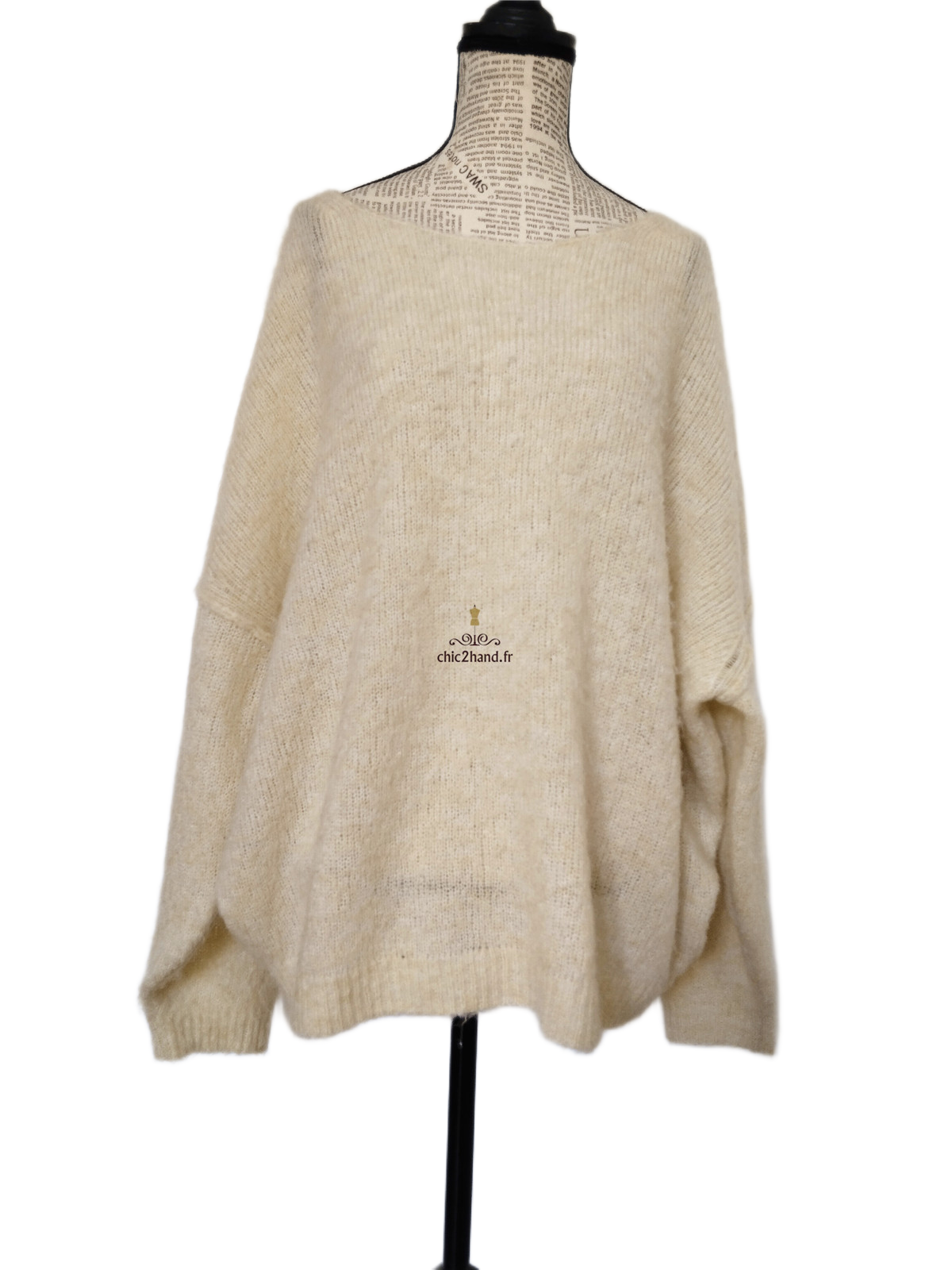 Pull oversize chauves souris laine alpaga American Vintage yan18d yanbay beige chiné M L – Image 8