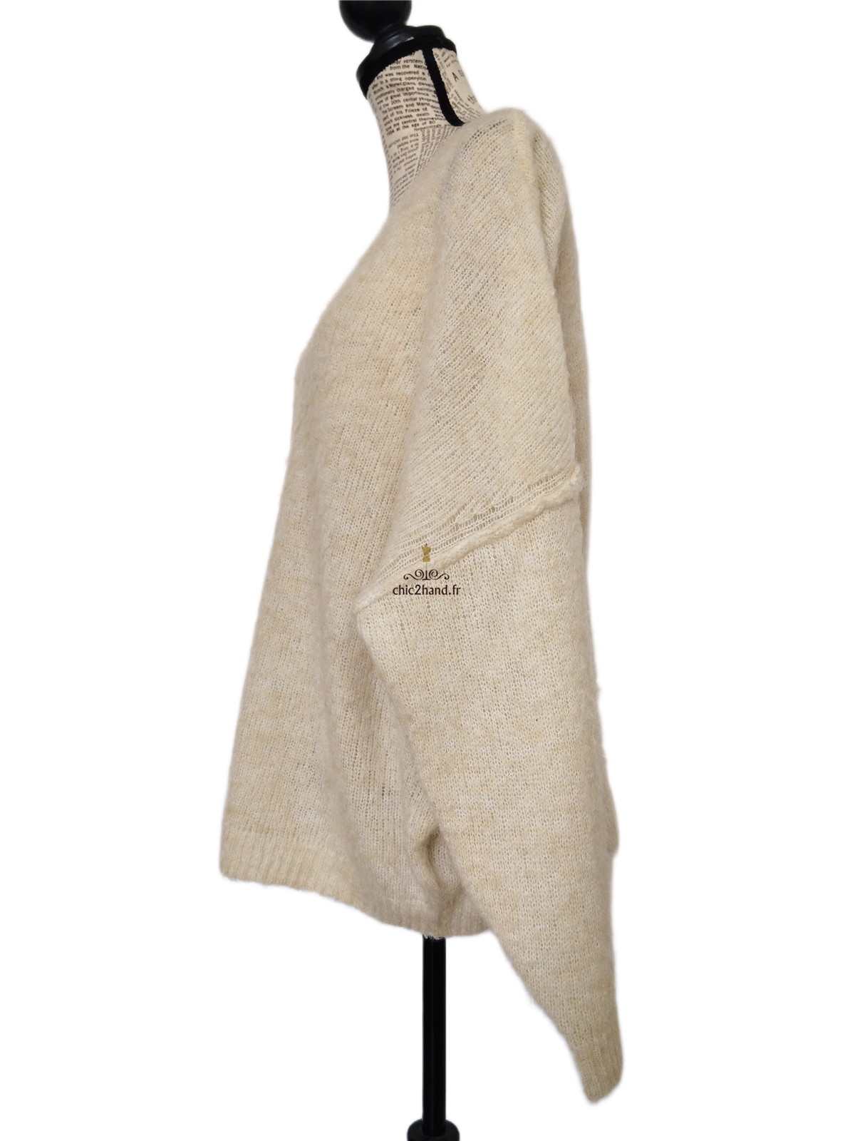 Pull oversize chauves souris laine alpaga American Vintage yan18d yanbay beige chiné M L – Image 9