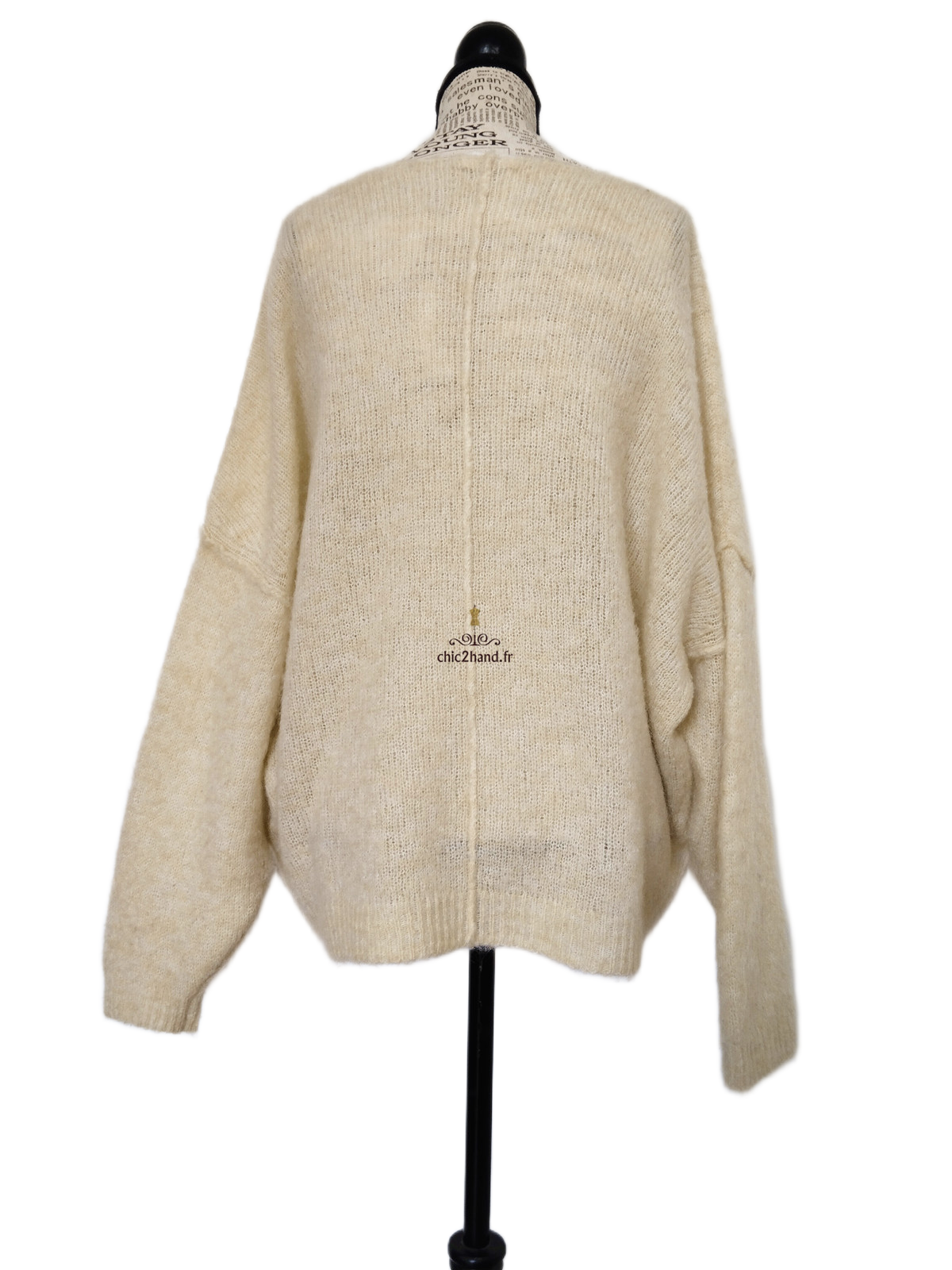 Pull oversize chauves souris laine alpaga American Vintage yan18d yanbay beige chiné M L – Image 10