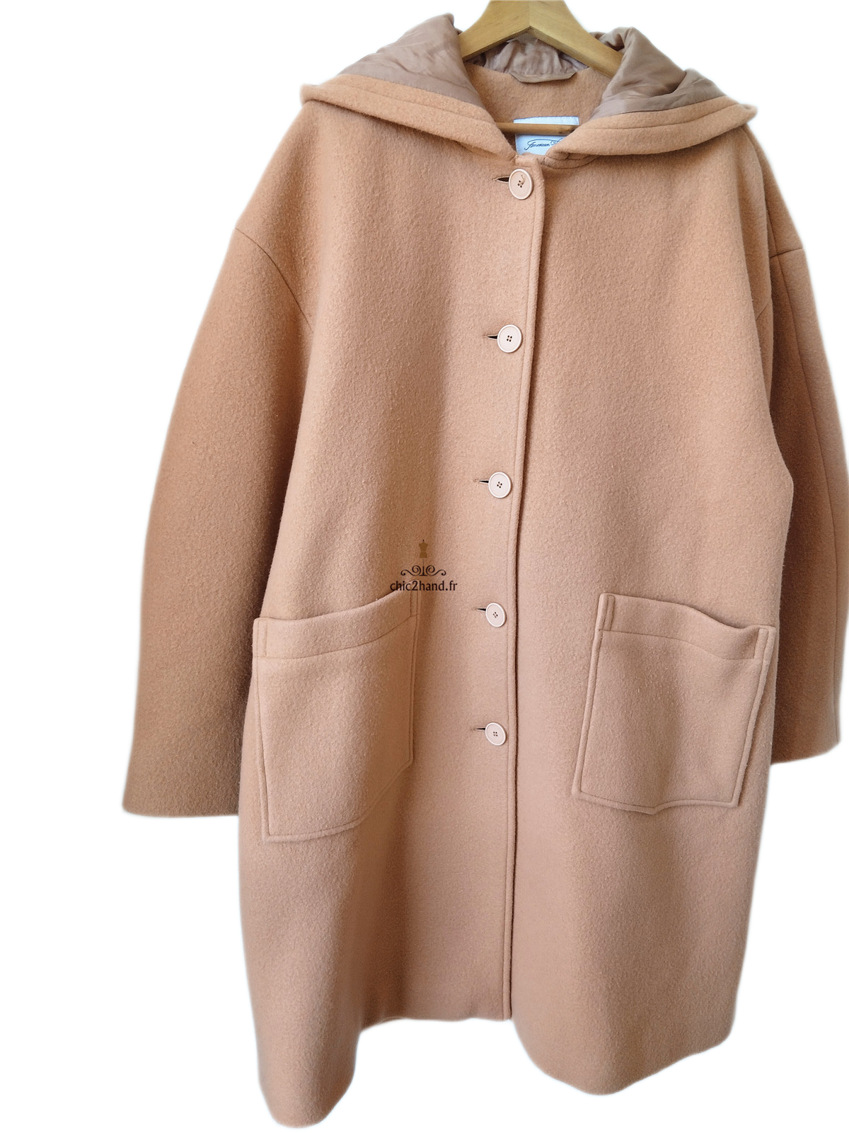 Manteau long avec capuche laine American Vintage Baz17CH23 BAZYBAY M L noisette Neuf – Image 3