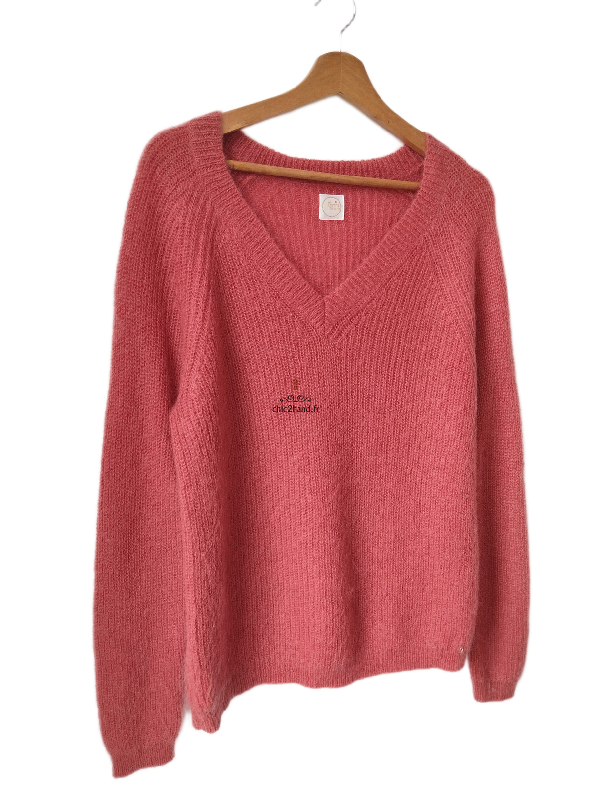 Pull oversize doudou col V Des Petits Hauts vieux rose kid mohair T2 Excellent état – Image 3