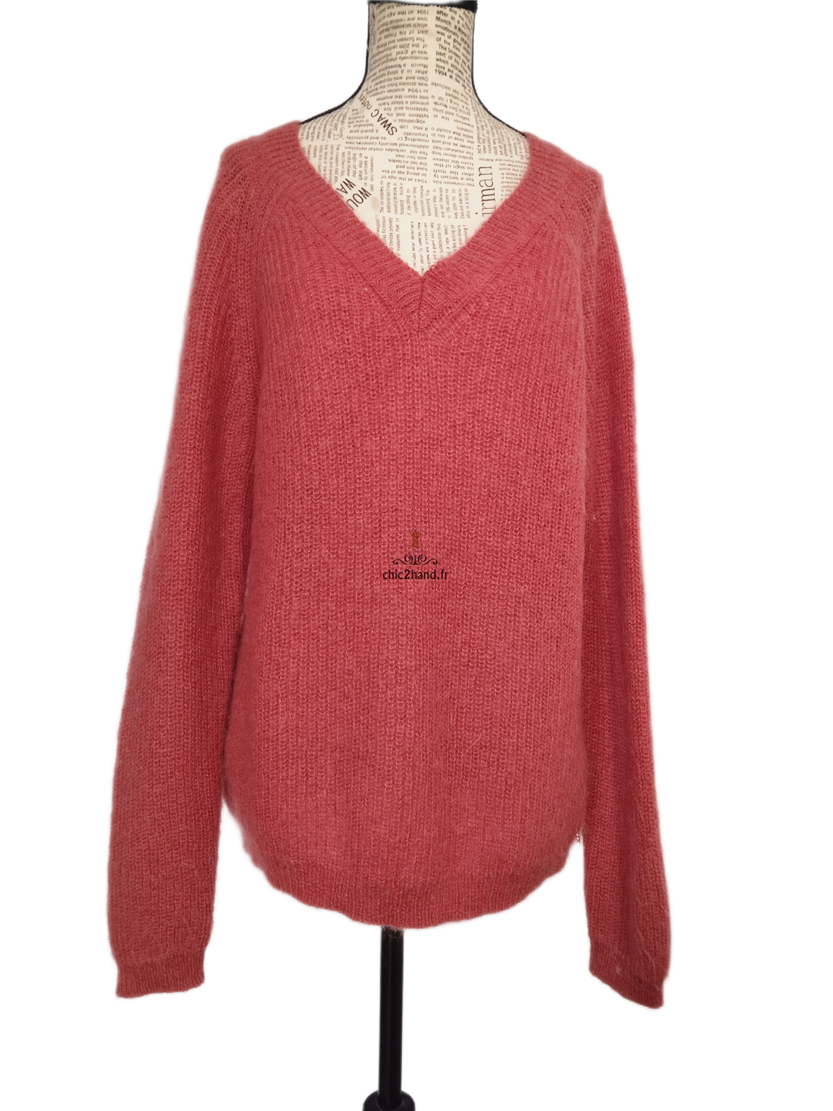 Pull oversize doudou col V Des Petits Hauts vieux rose kid mohair T2 Excellent état – Image 7