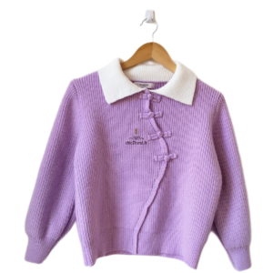 Pull doudou 100% laine violet lilas avec col blanc S NEUF