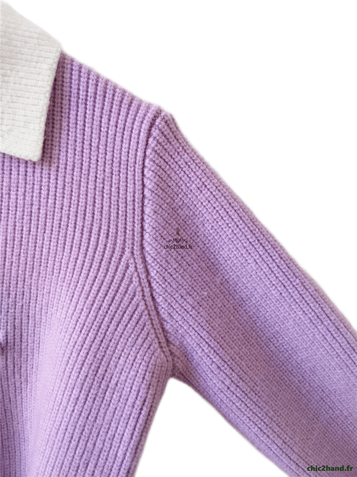 Pull doudou 100% laine violet lilas avec col blanc S NEUF – Image 5