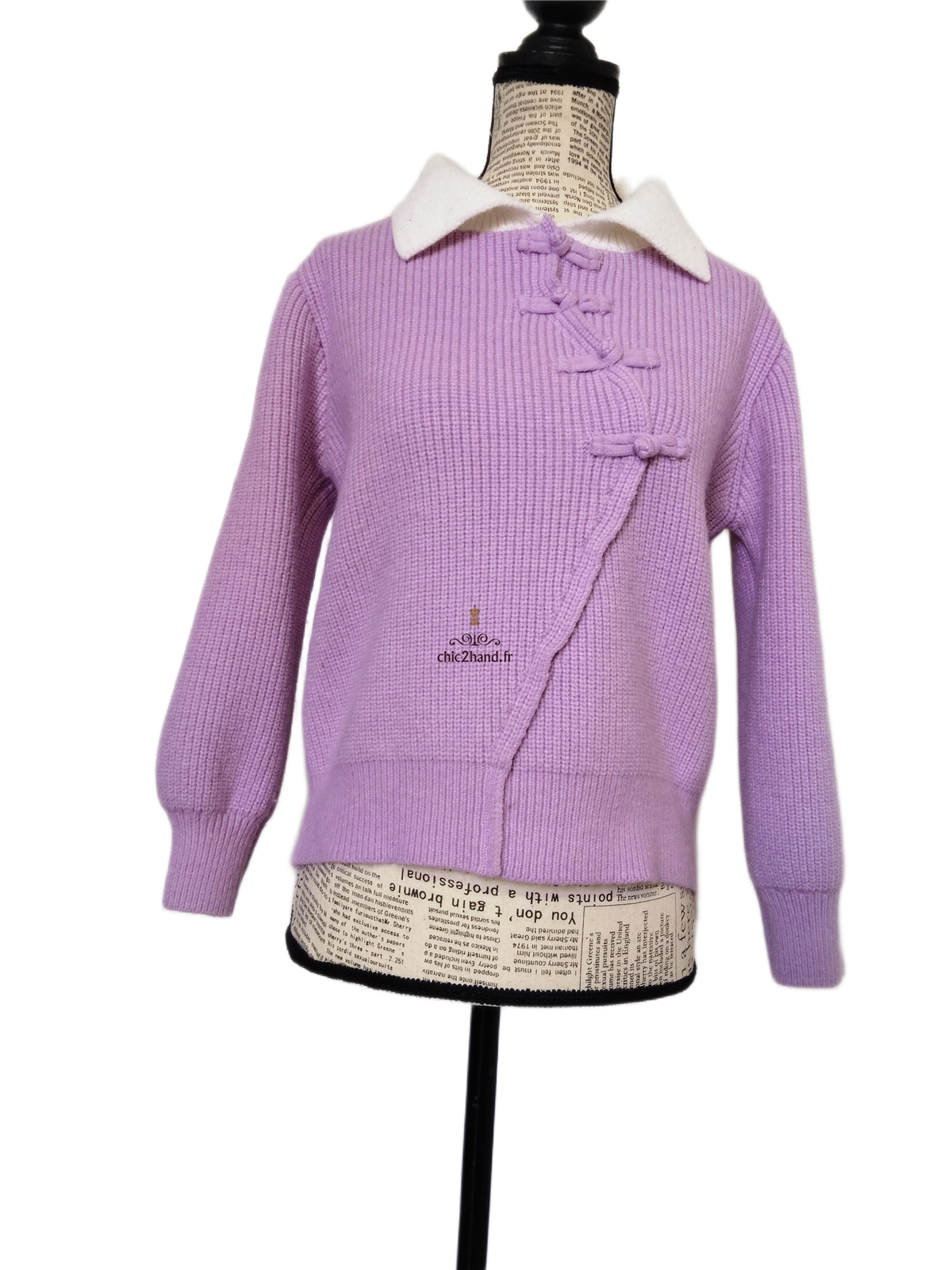 Pull doudou 100% laine violet lilas avec col blanc S NEUF – Image 7