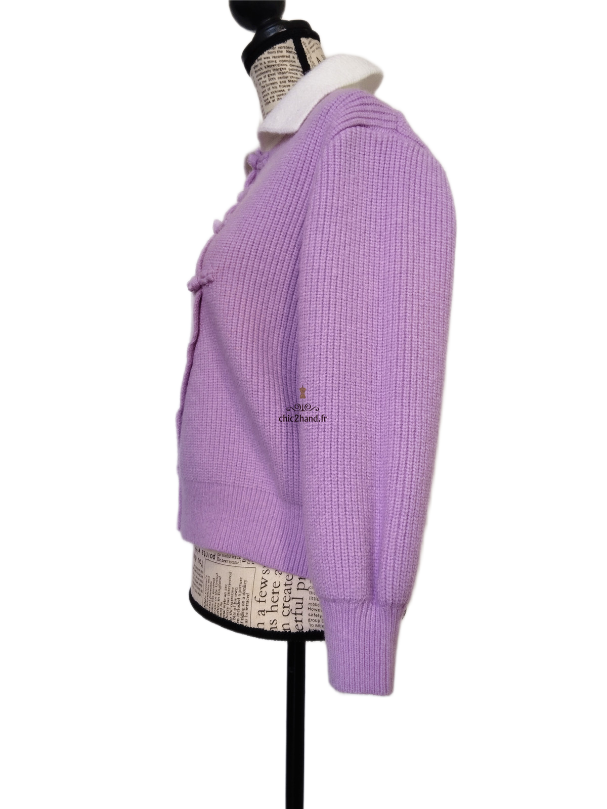 Pull doudou 100% laine violet lilas avec col blanc S NEUF – Image 8