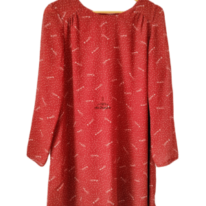 Robe mi-longue manches longues Des Petits Hauts rouge brique motif étoiles NEUF