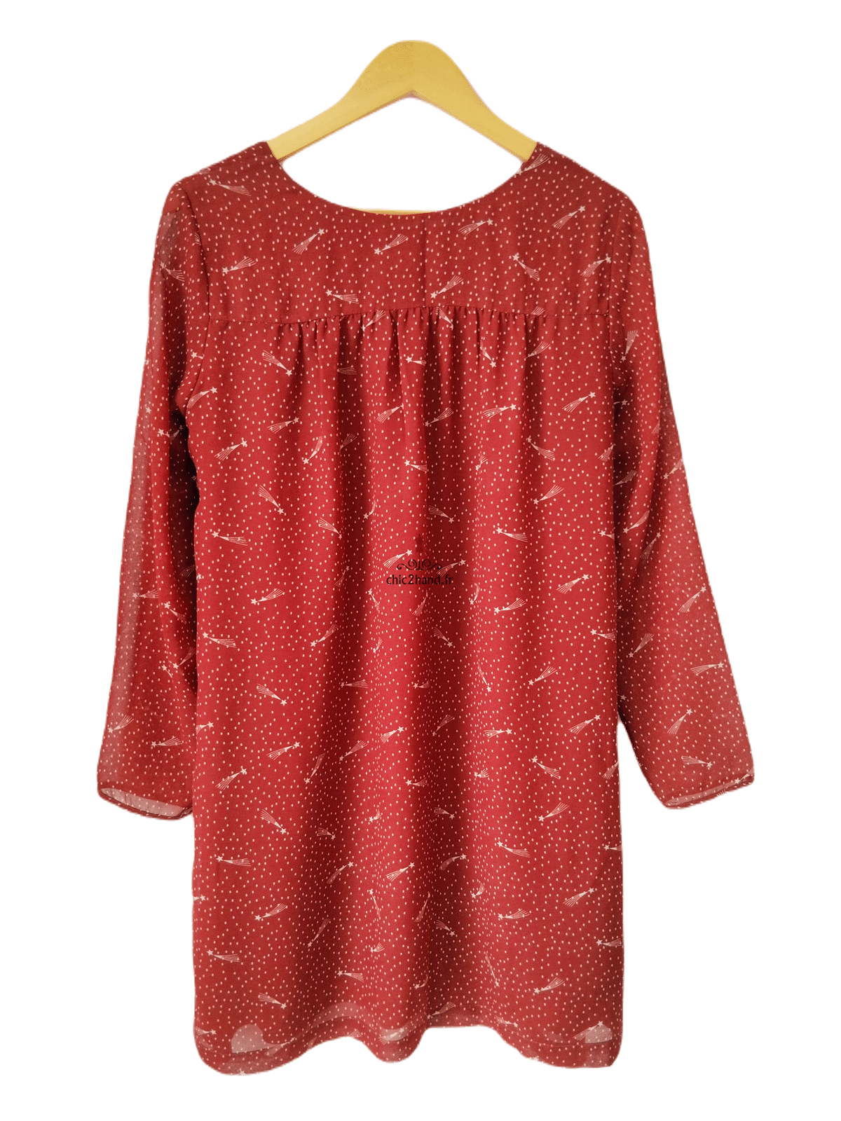 Robe mi-longue manches longues Des Petits Hauts rouge brique motif étoiles NEUF – Image 2