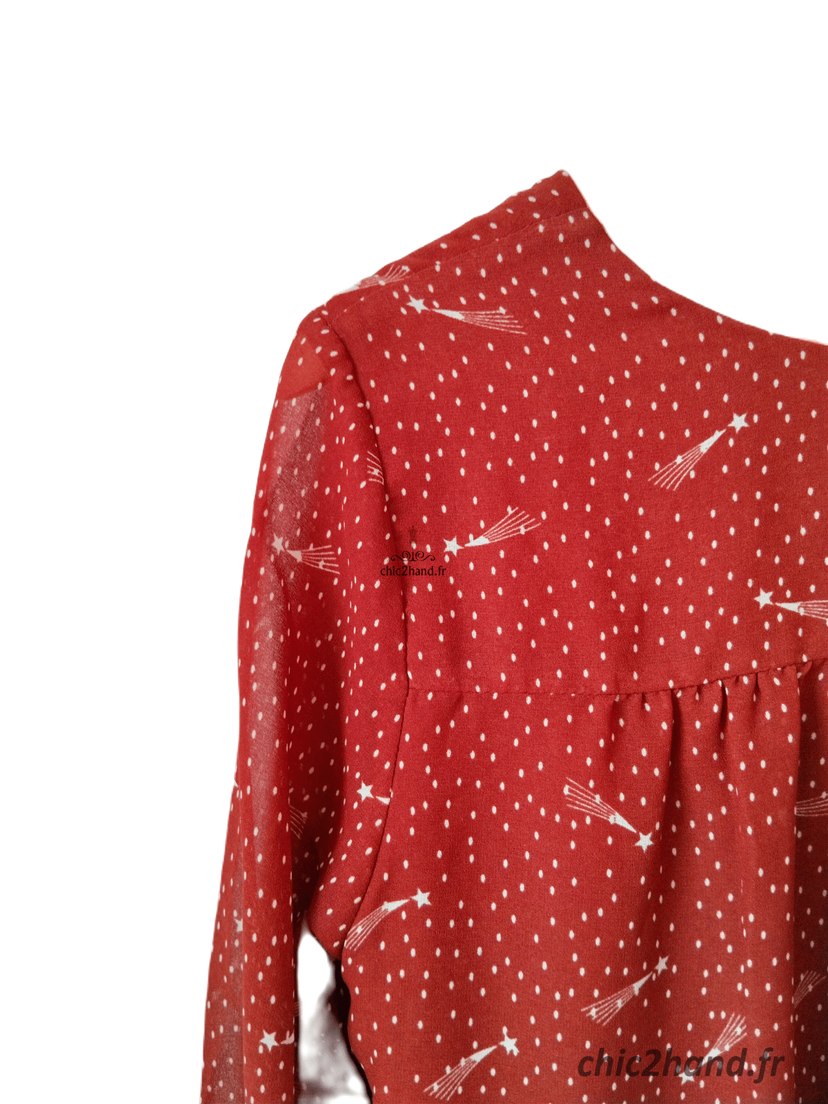 Robe mi-longue manches longues Des Petits Hauts rouge brique motif étoiles NEUF – Image 3