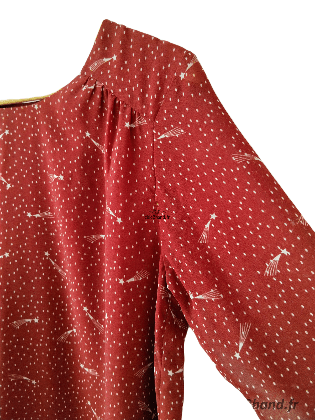 Robe mi-longue manches longues Des Petits Hauts rouge brique motif étoiles NEUF – Image 4