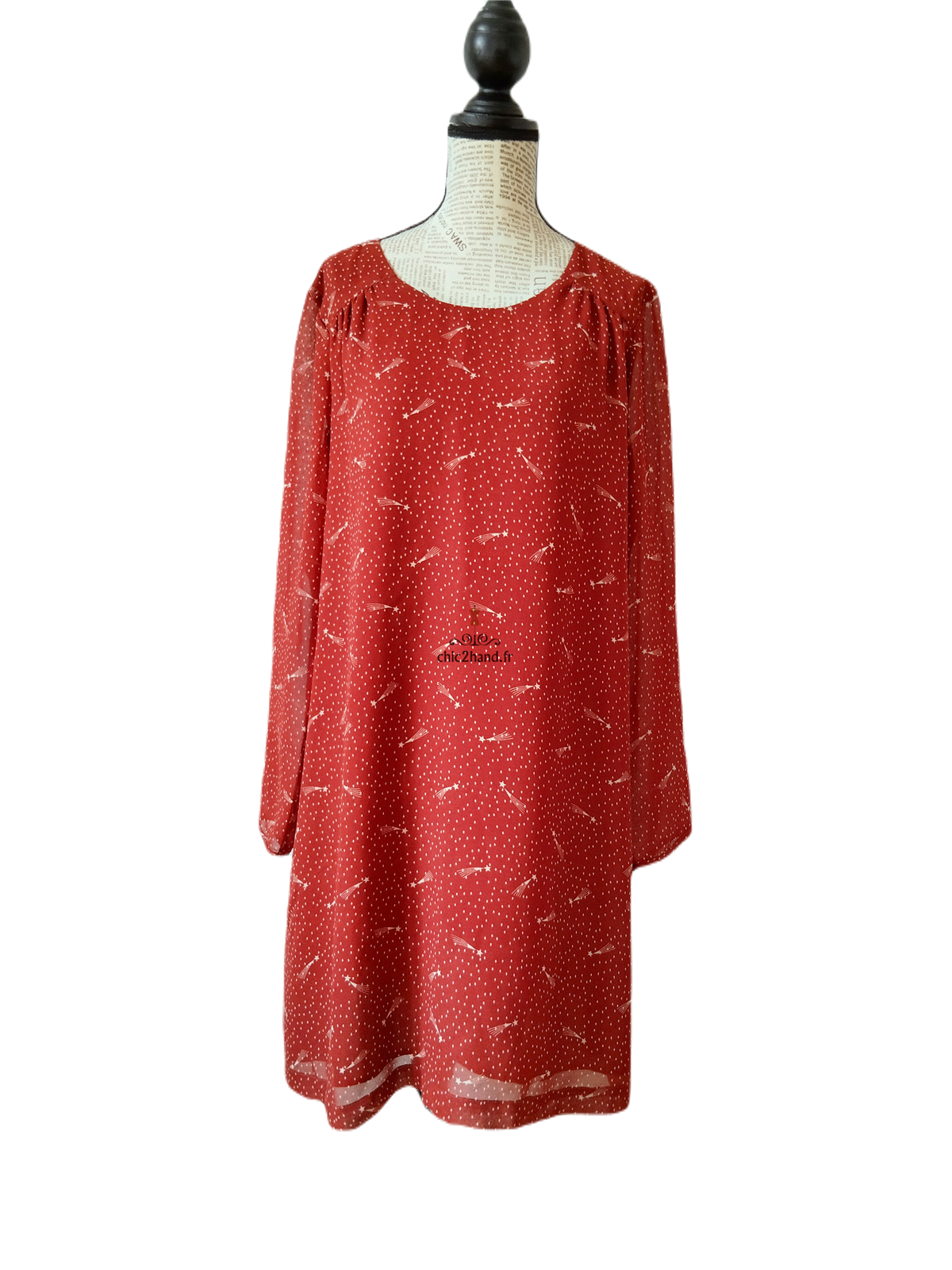 Robe mi-longue manches longues Des Petits Hauts rouge brique motif étoiles NEUF – Image 5