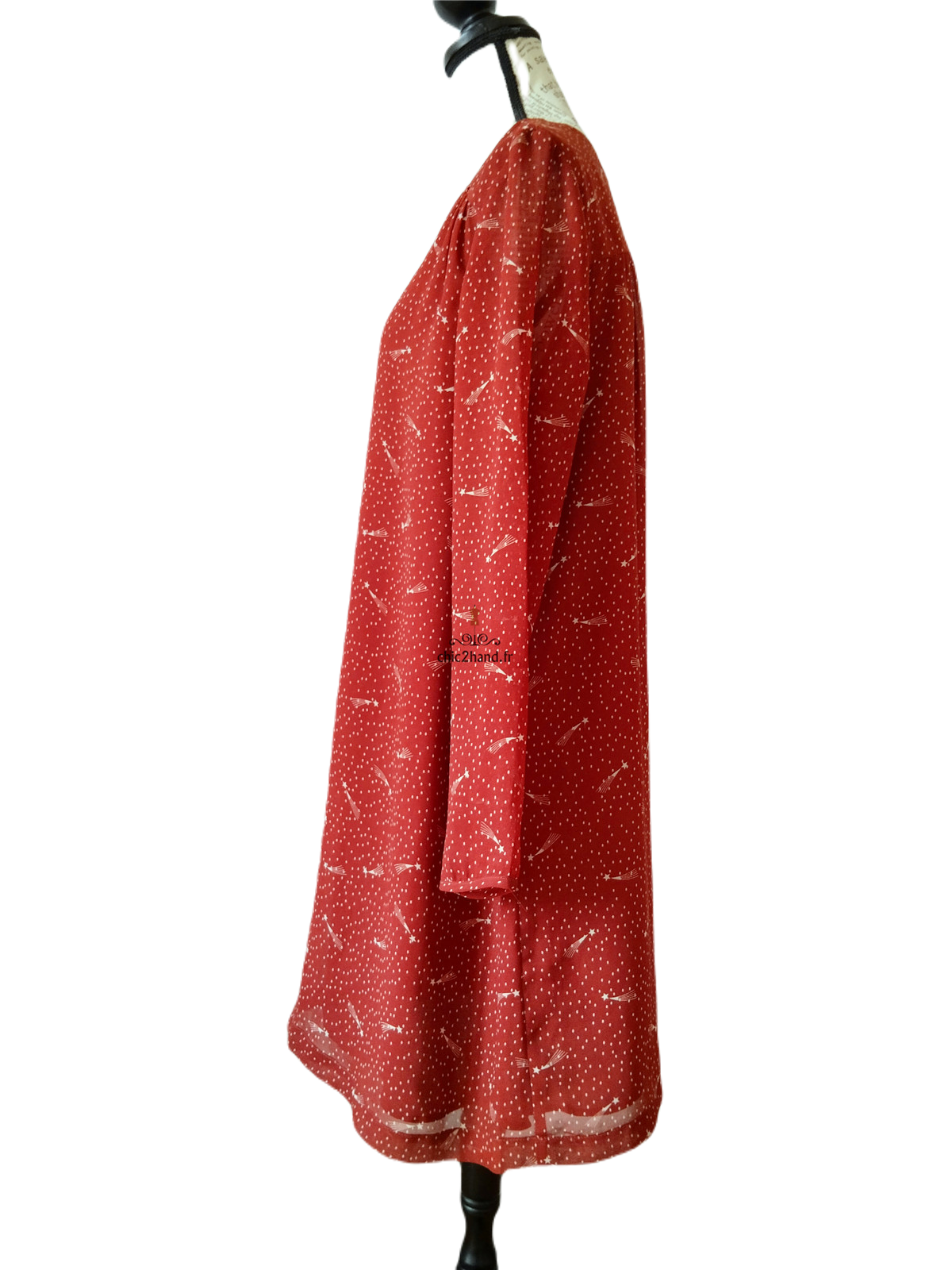 Robe mi-longue manches longues Des Petits Hauts rouge brique motif étoiles NEUF – Image 6