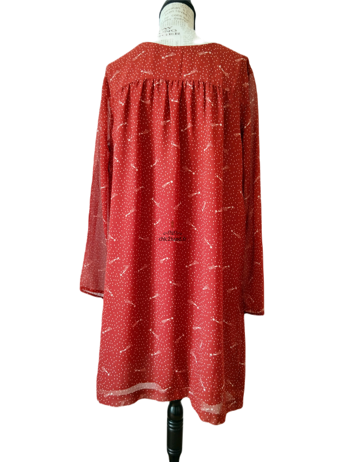 Robe mi-longue manches longues Des Petits Hauts rouge brique motif étoiles NEUF – Image 7