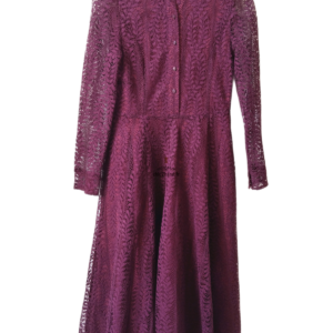 Robe céremonie dentelle manches longues élégante bordeaux prune S NEUF
