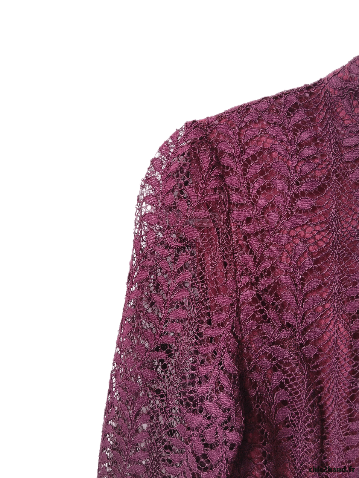 Robe céremonie dentelle manches longues élégante bordeaux prune S NEUF – Image 4