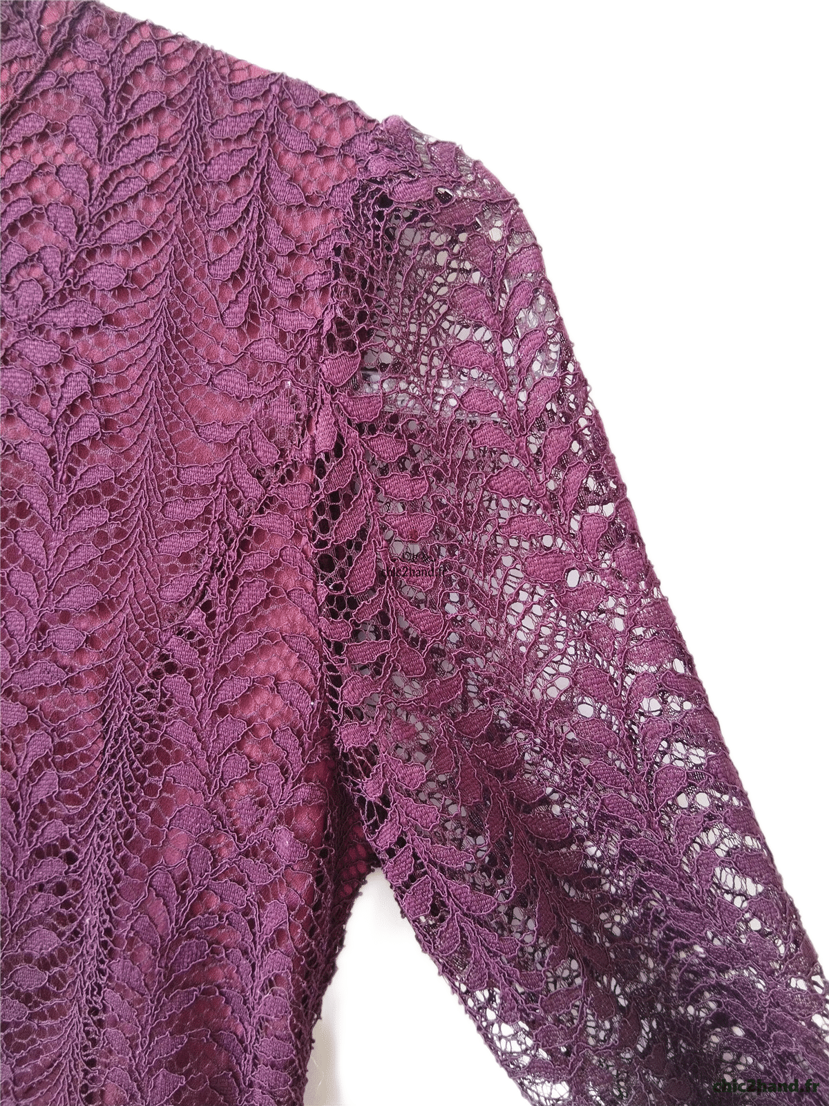 Robe céremonie dentelle manches longues élégante bordeaux prune S NEUF – Image 5