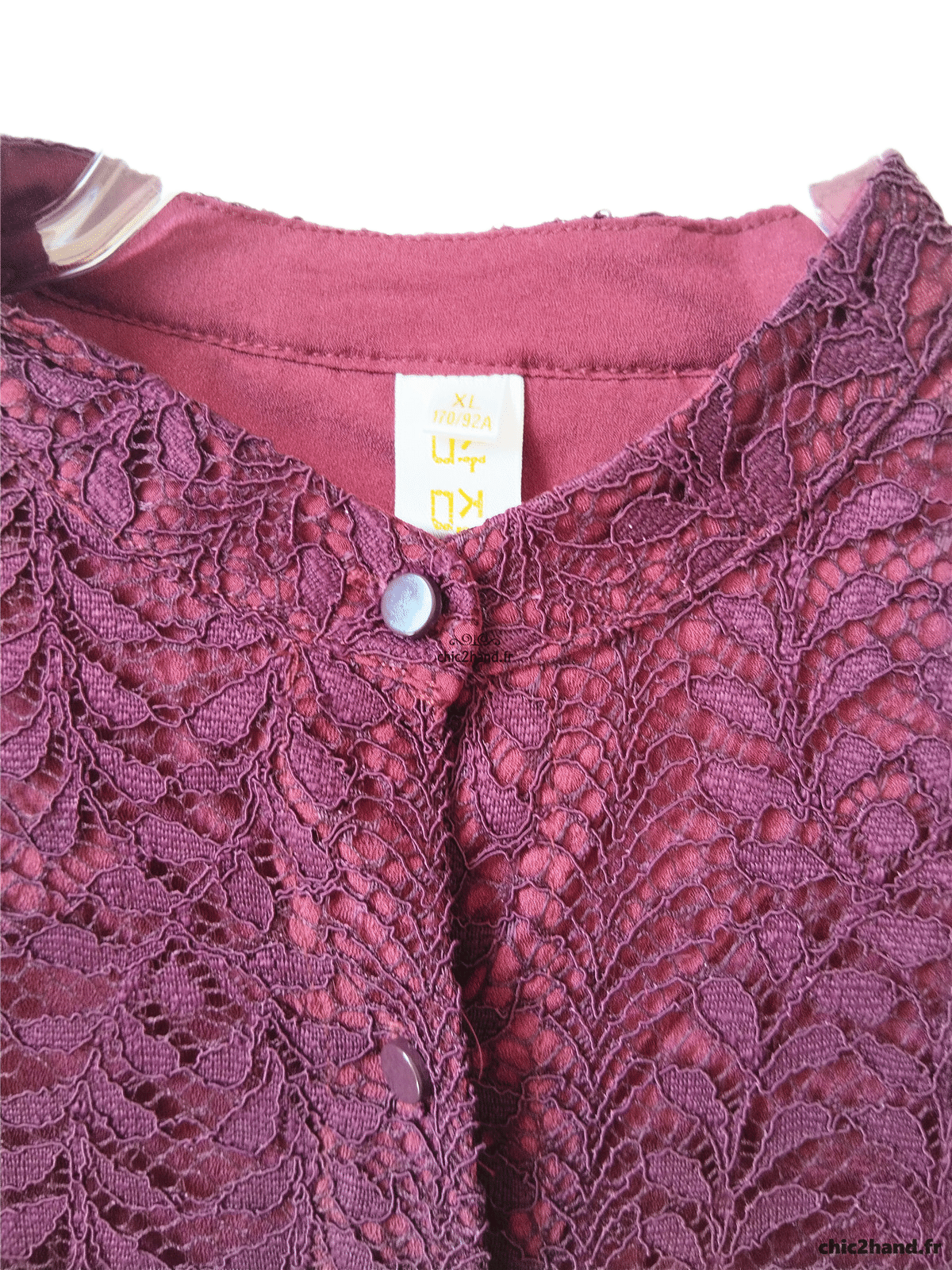 Robe céremonie dentelle manches longues élégante bordeaux prune S NEUF – Image 6