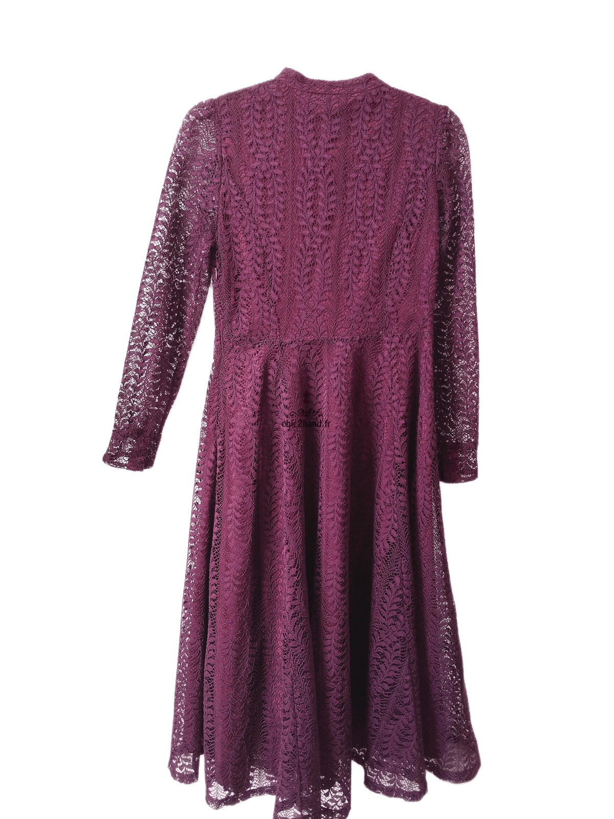 Robe céremonie dentelle manches longues élégante bordeaux prune S NEUF – Image 7
