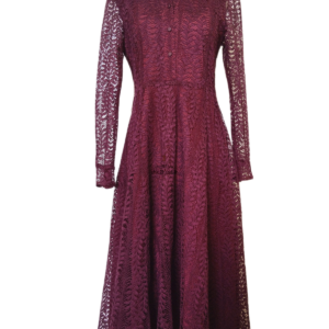 Robe céremonie dentelle manches longues élégante bordeaux prune S NEUF