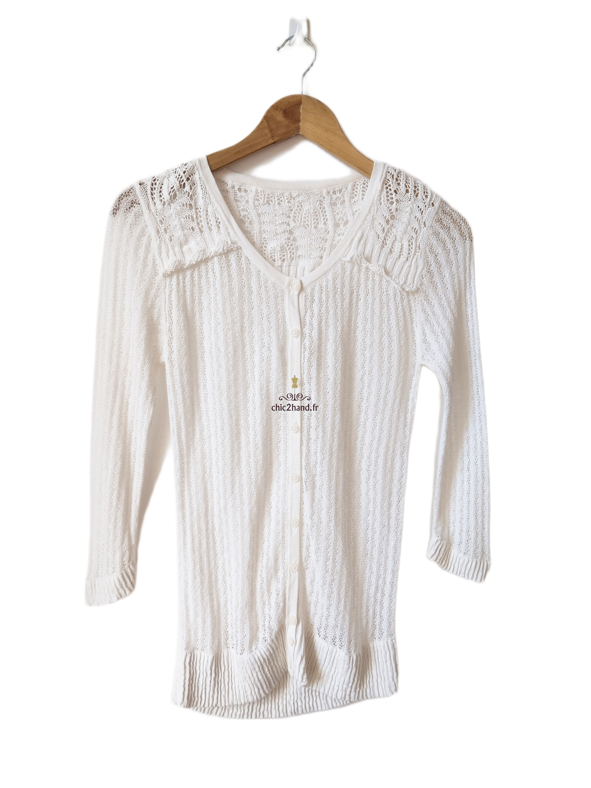 Gilet long ajouré blanc S blanc crème TBE – Image 6