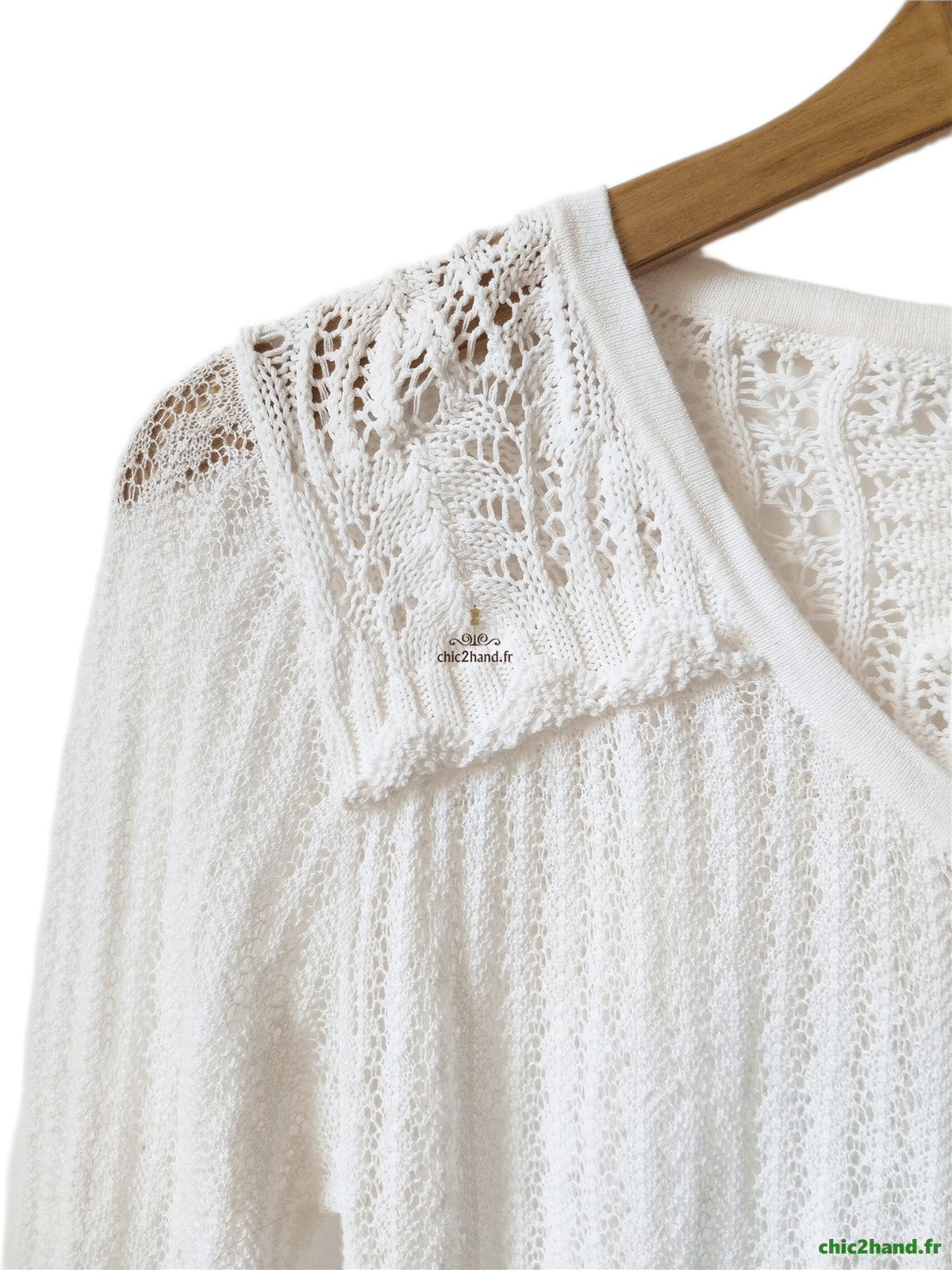 Gilet long ajouré blanc S blanc crème TBE – Image 2