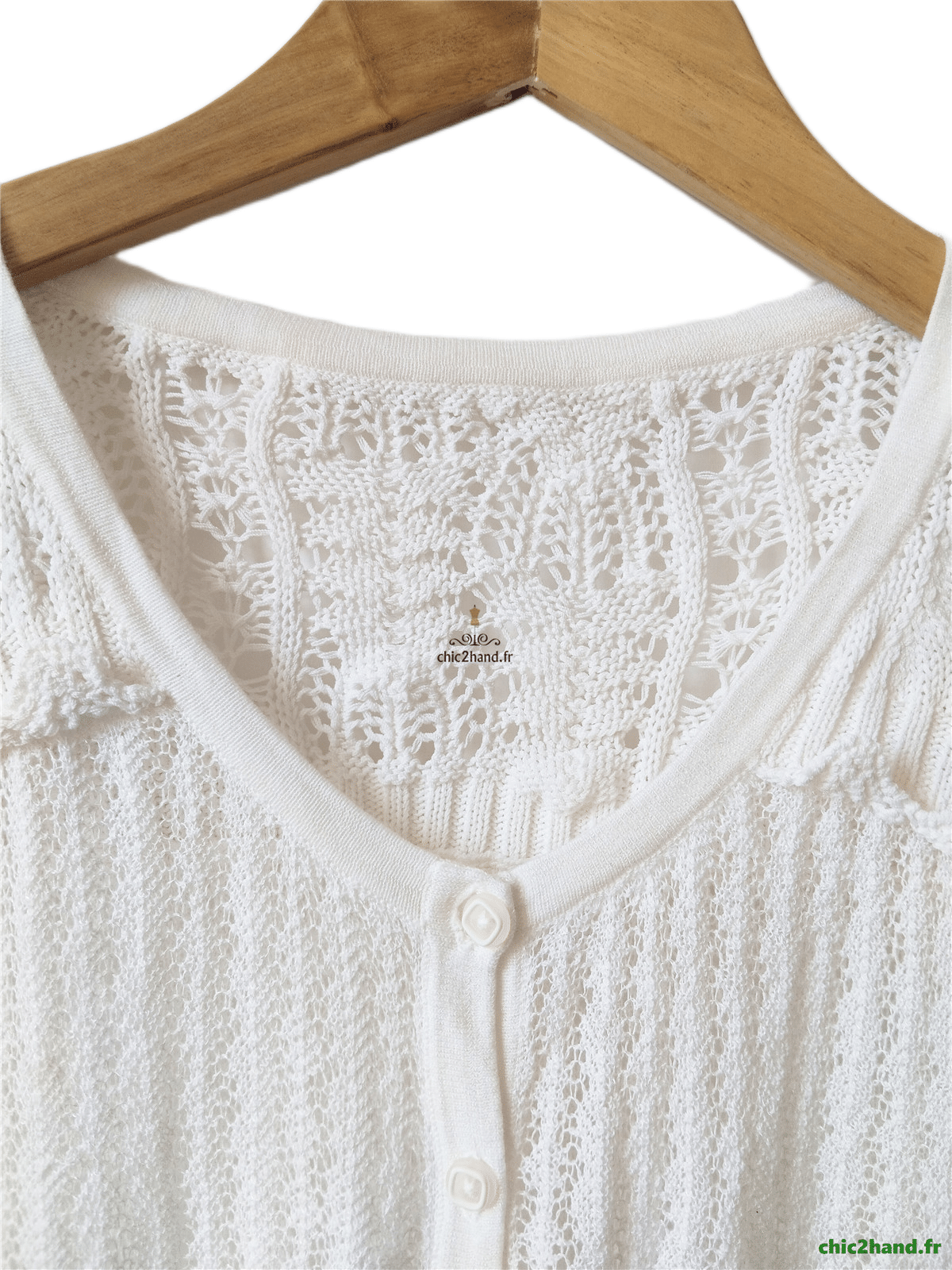 Gilet long ajouré blanc S blanc crème TBE – Image 3