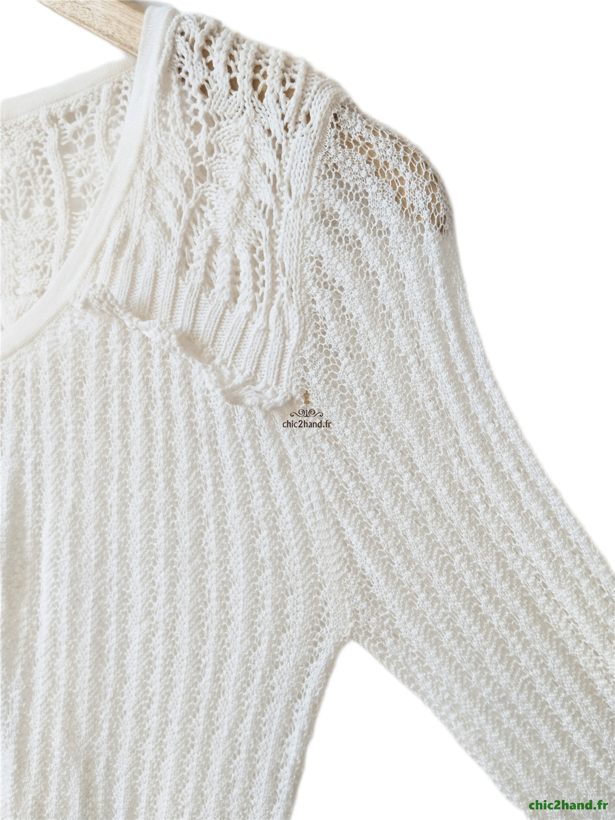 Gilet long ajouré blanc S blanc crème TBE – Image 4