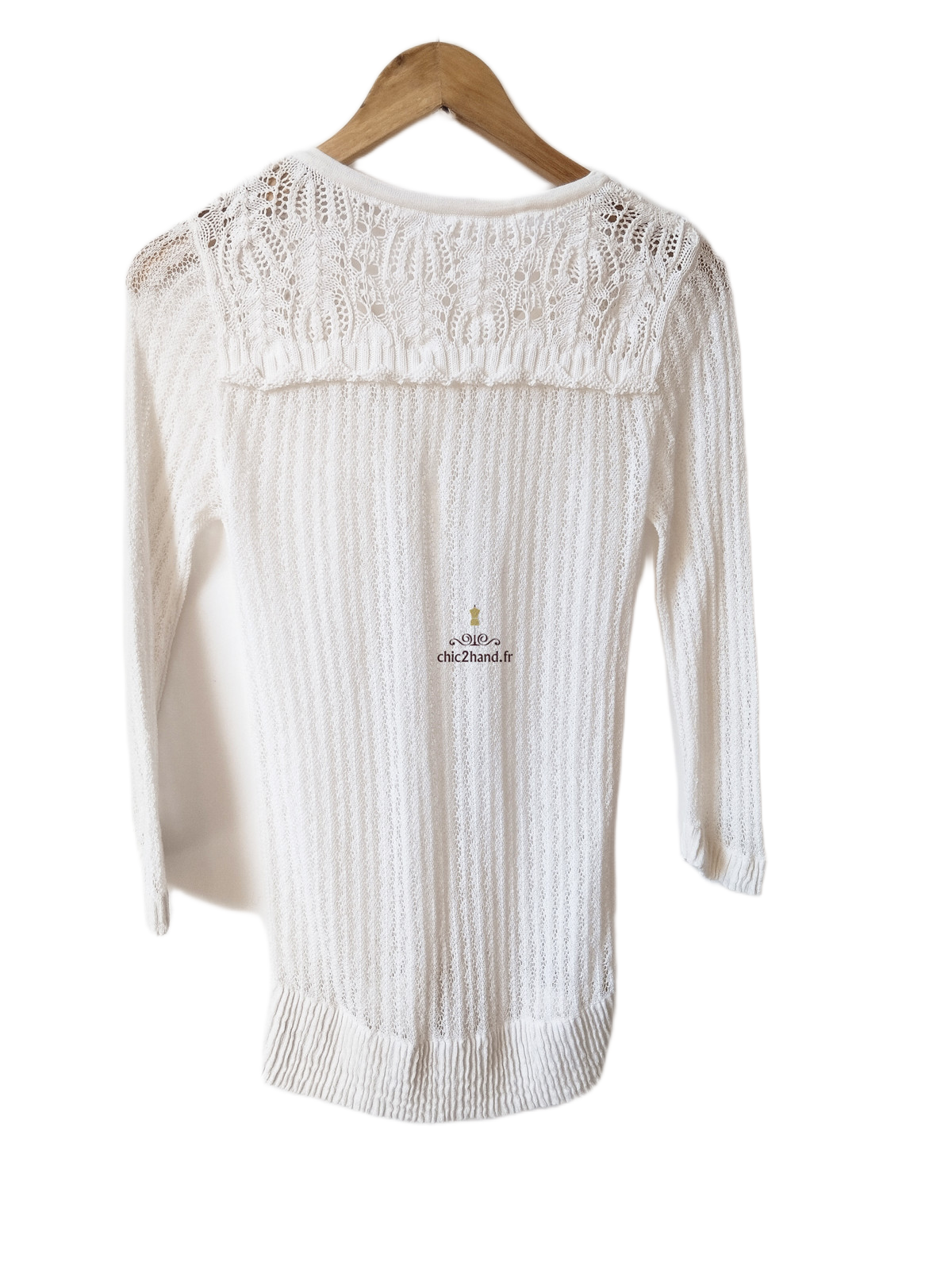 Gilet long ajouré blanc S blanc crème TBE – Image 5