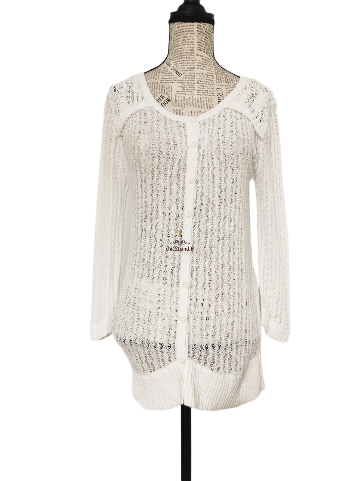 Gilet long ajouré blanc S blanc crème TBE