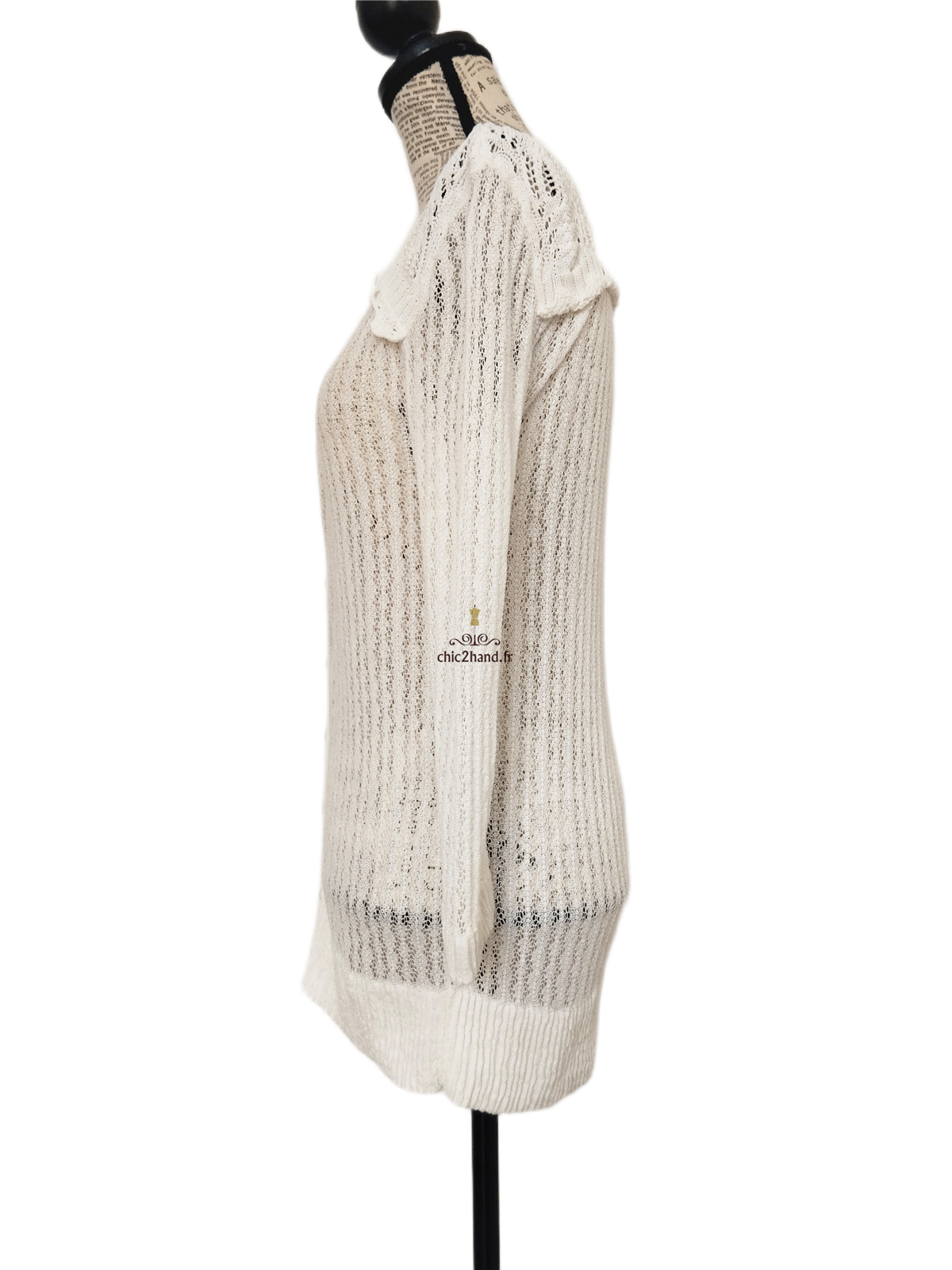 Gilet long ajouré blanc S blanc crème TBE – Image 9