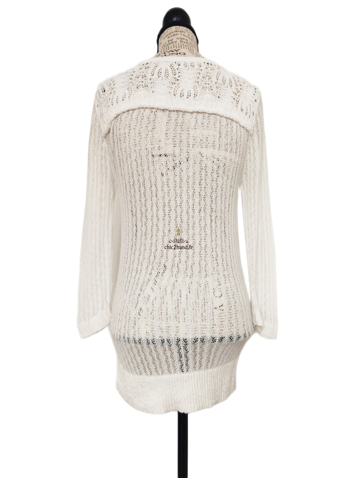 Gilet long ajouré blanc S blanc crème TBE – Image 7