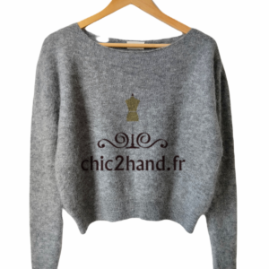 Pull laine 68% laine kid mohair American Vintage zabi18A gris S Neuf
