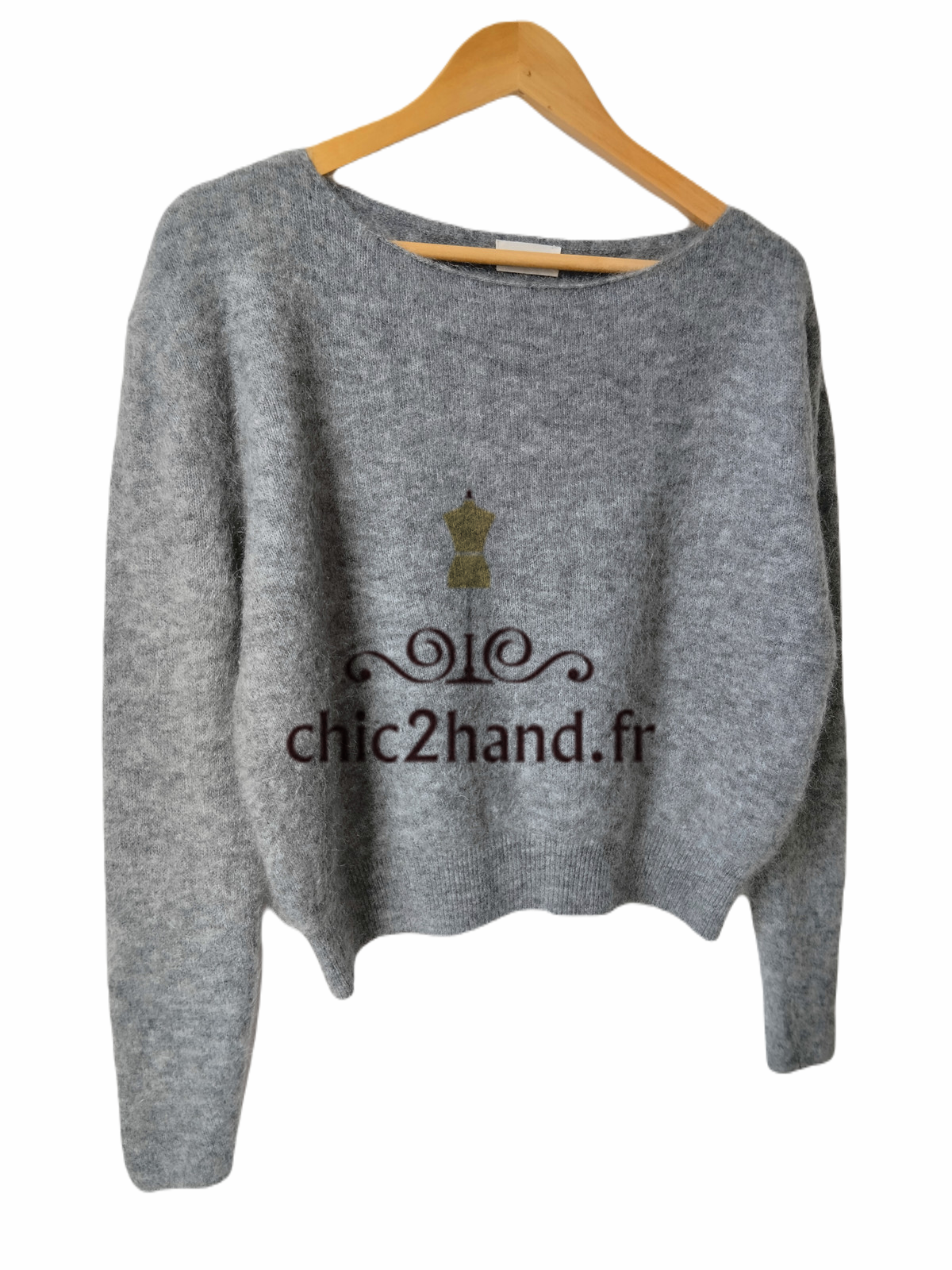 Pull laine 68% laine kid mohair American Vintage zabi18A gris S Neuf – Image 6