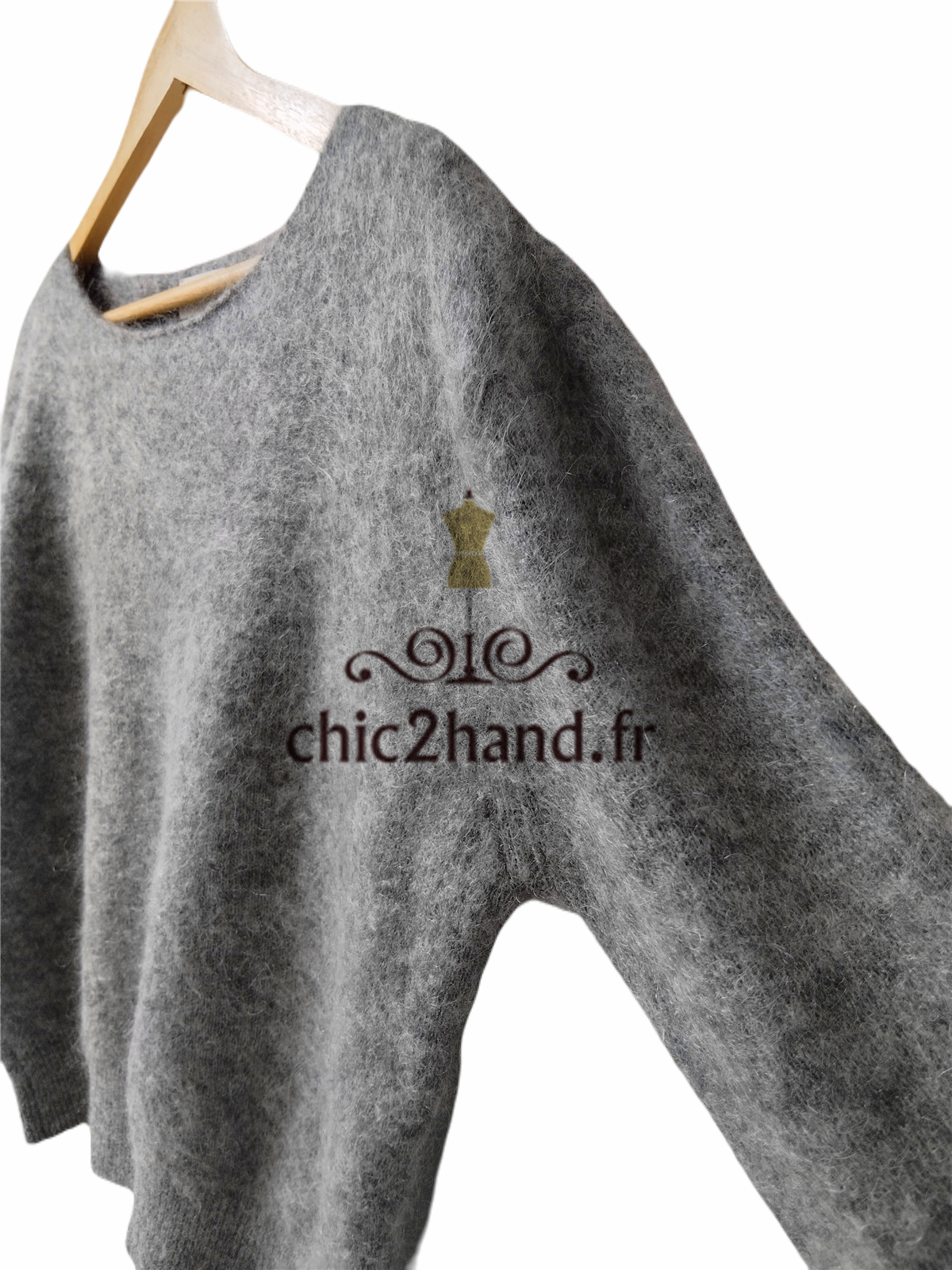 Pull laine 68% laine kid mohair American Vintage zabi18A gris S Neuf – Image 3