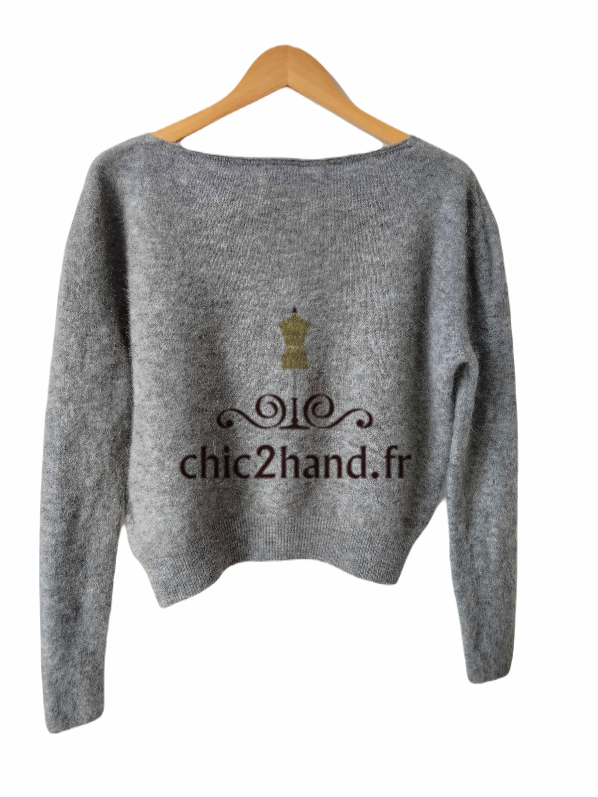 Pull laine 68% laine kid mohair American Vintage zabi18A gris S Neuf – Image 4