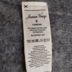 Pull laine 68% laine kid mohair American Vintage zabi18A gris S Neuf