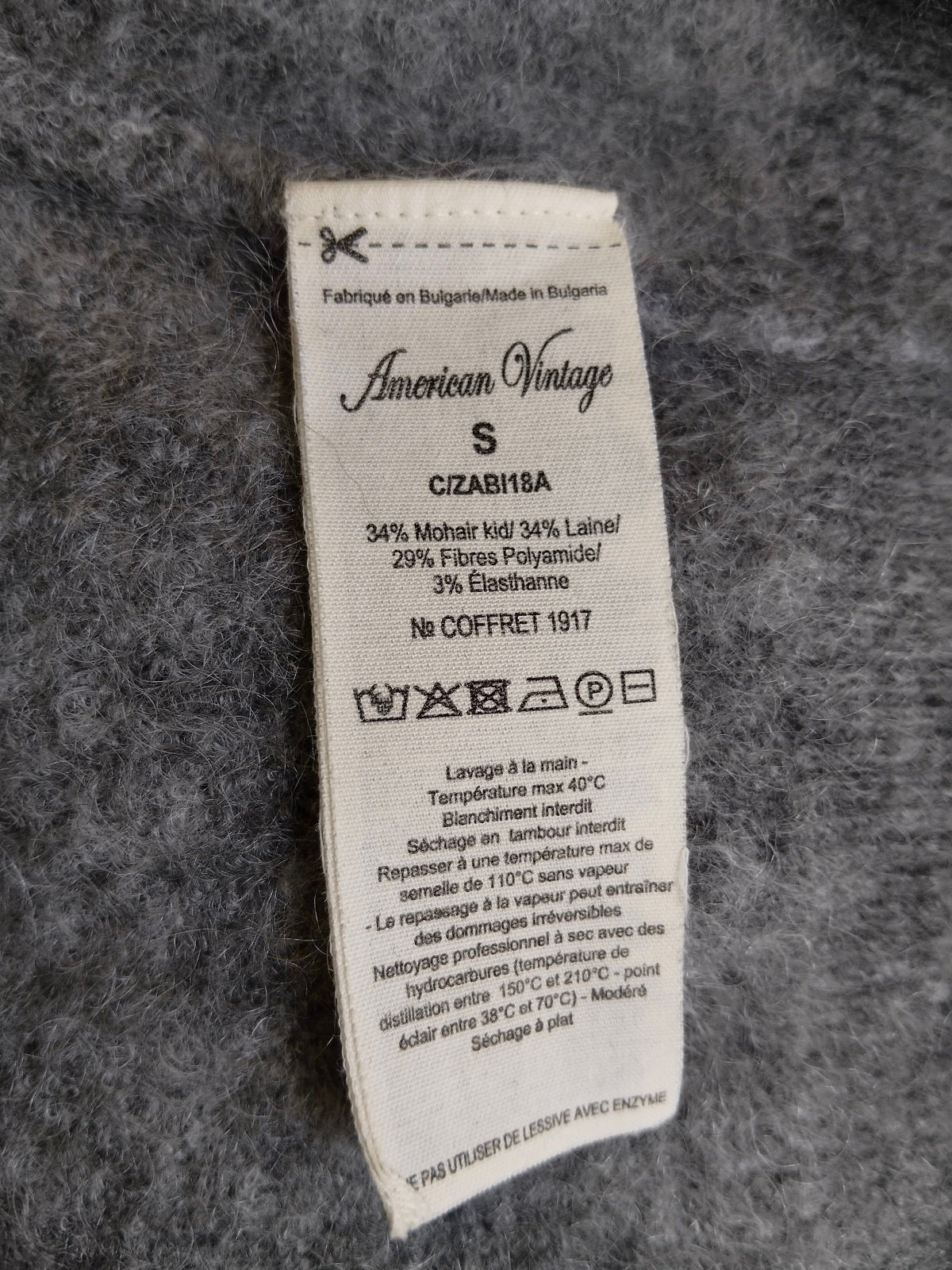Pull laine 68% laine kid mohair American Vintage zabi18A gris S Neuf – Image 2